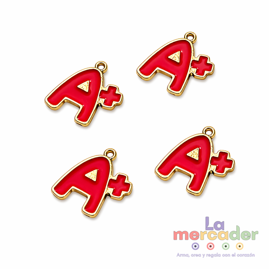 Dije Letra A+ Esmaltado 2.2 cm | Charm Escolar Metálico Pack 4 Piezas Día del Maestro 👨‍🏫