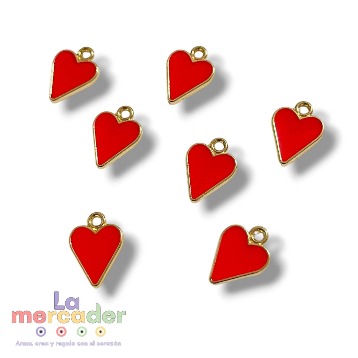 7 pz Dijes Corazón Rojo Esmaltado | Charm Metálico Dorado para Pulseras, Collares y Llaveros