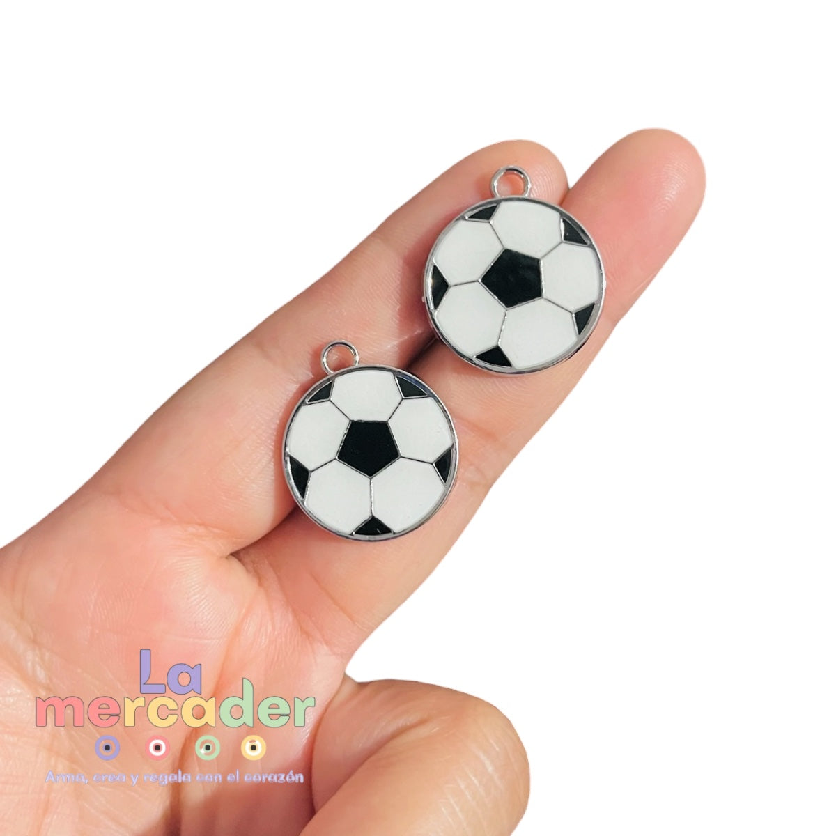 2 Pz Dije Balón de Fútbol 20 mm | Charm Metálico Esmaltado Blanco y Negro, para Pulseras y Llaveros