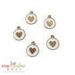 5 pz Dijes Corazón Dorado con Fondo Blanco | Charm Redondo Metálico Elegante para Pulseras y Collares