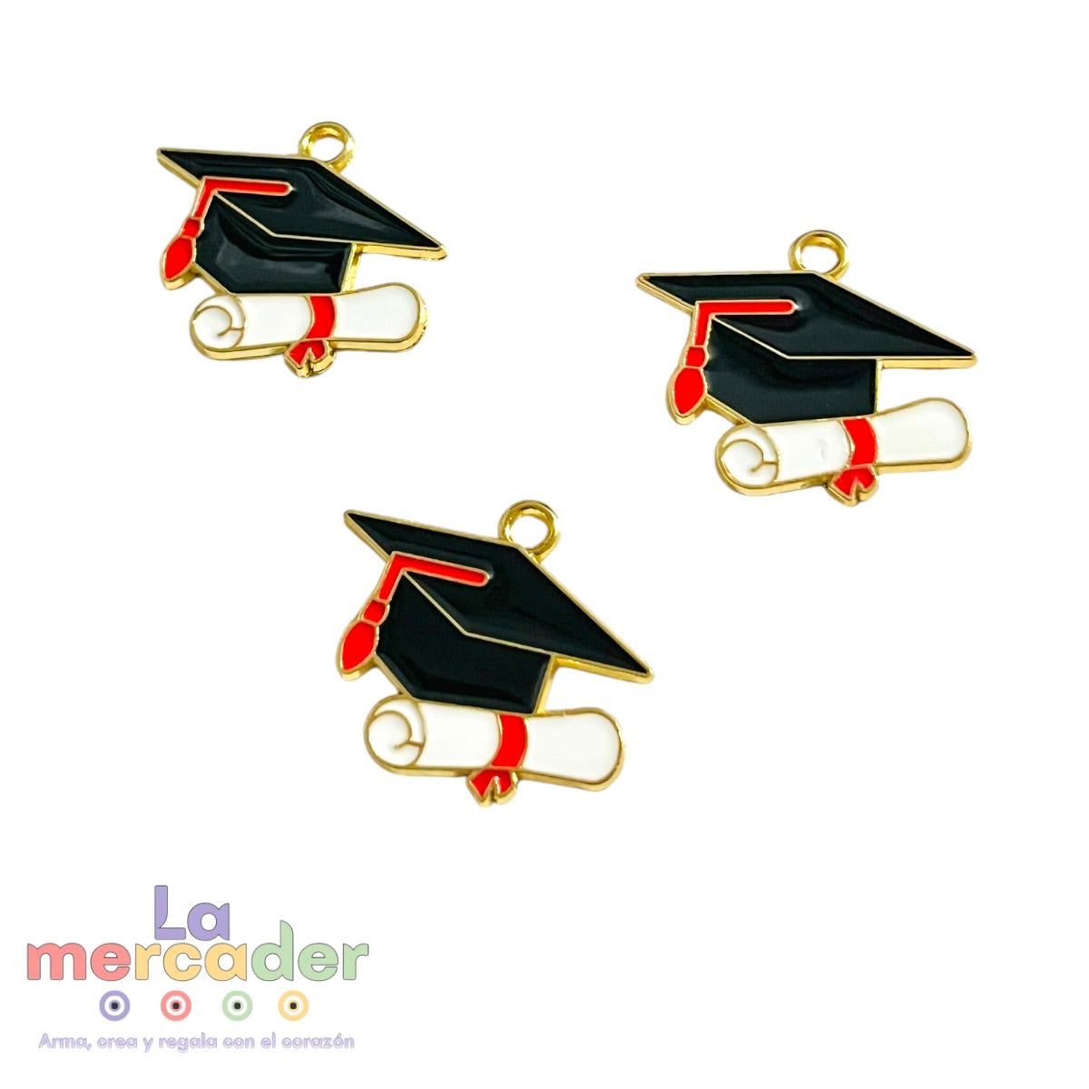 3 pz Dijes Birrete de Graduación 23 mm | Charm Metálico Esmaltado para Pulseras y Recuerdos Escolares