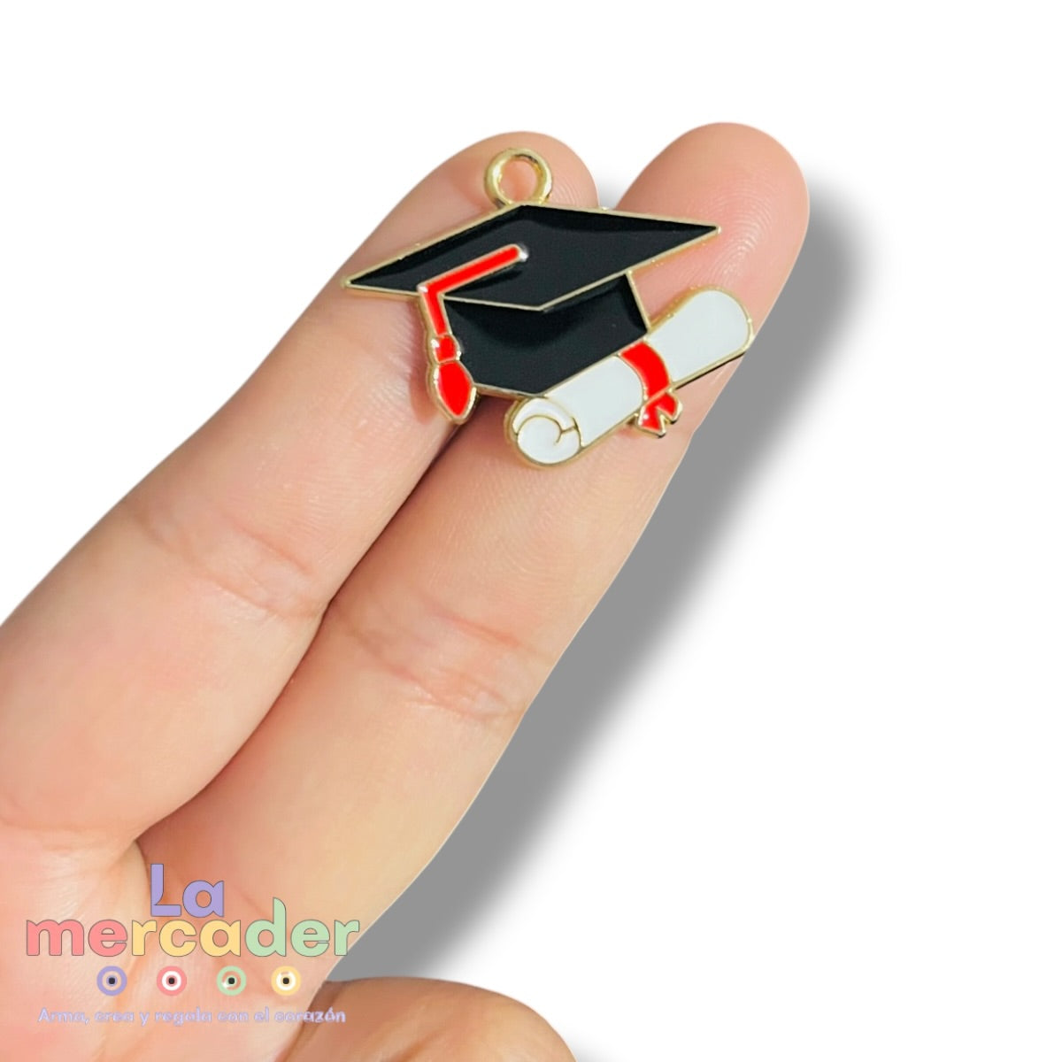 3 pz Dijes Birrete de Graduación 23 mm | Charm Metálico Esmaltado para Pulseras y Recuerdos Escolares