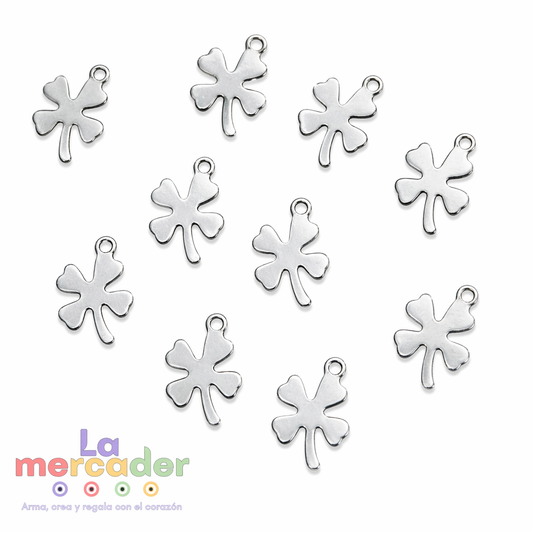 10 pz Dije Trébol Acero Inoxidable 201 Color Natural 12 mm | Charm Minimalista para Pulseras y Collares