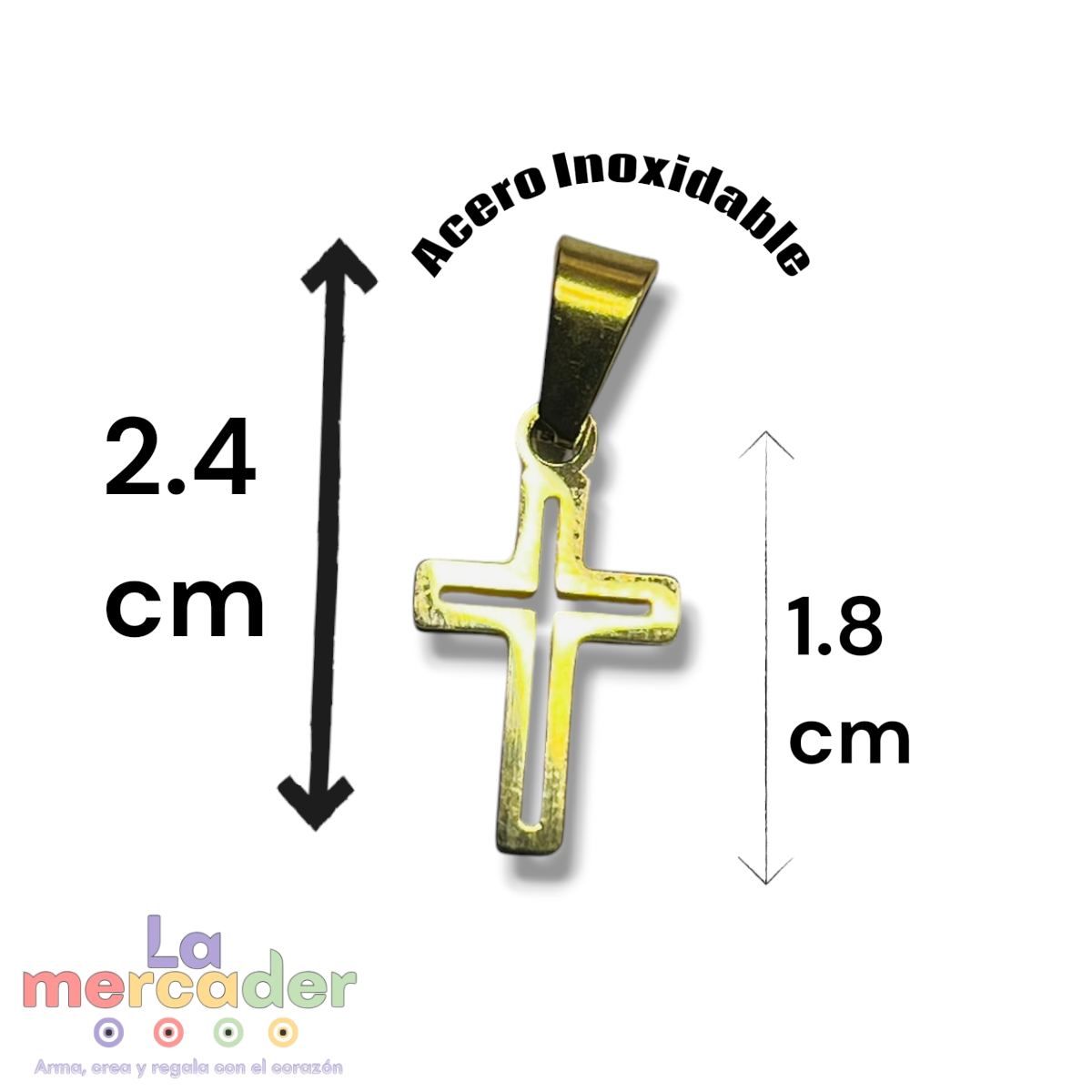 Dije Cruz Acero Inoxidable 304 Dorado 2.4 cm | Colgante Religioso para Collar Resistente al Agua