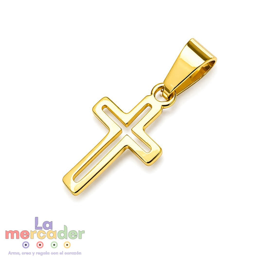 Dije Cruz Acero Inoxidable 304 Dorado 2.4 cm | Colgante Religioso para Collar Resistente al Agua
