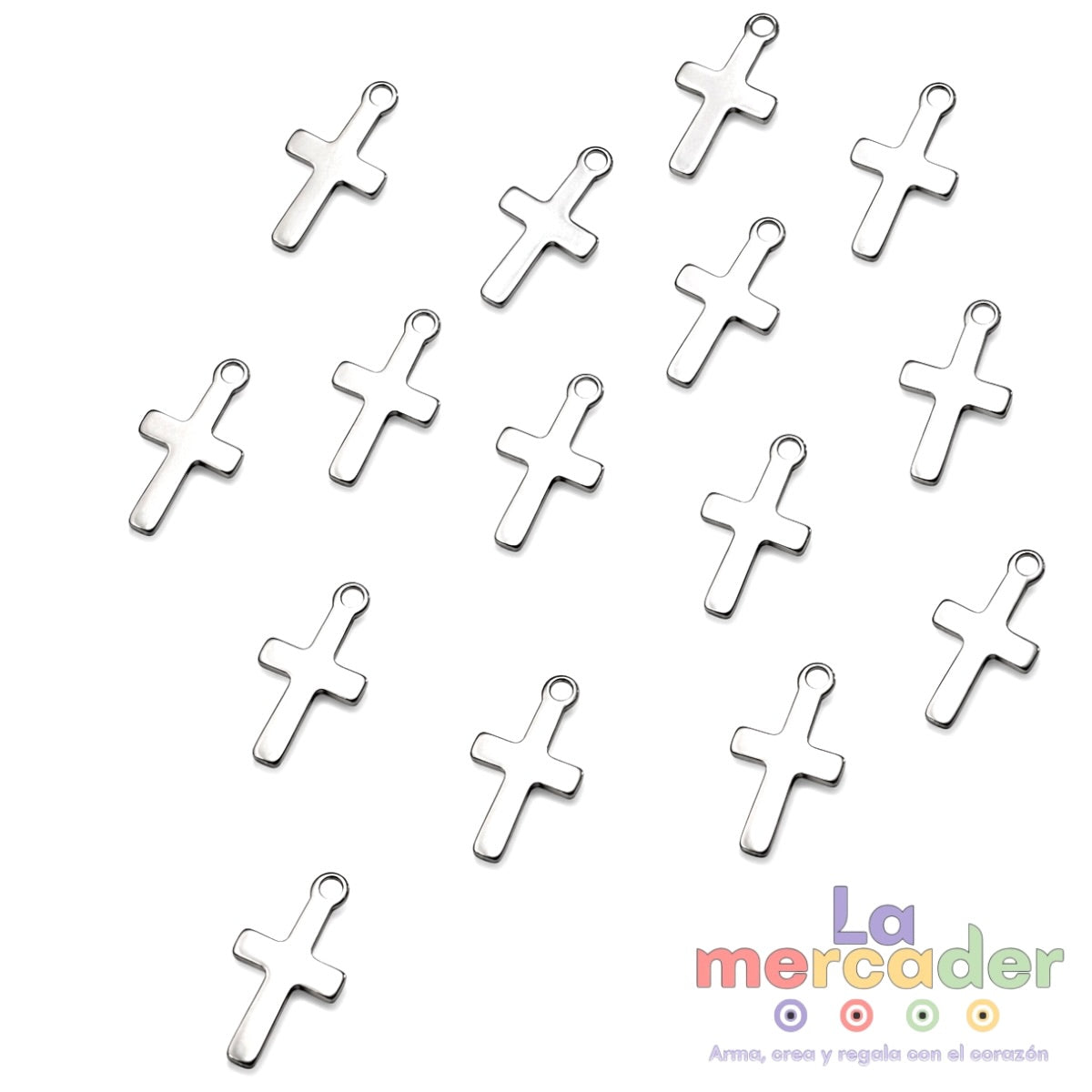 15 pz Mini Dije Cruz Acero Inoxidable 304 Plateado 12 mm | Charms Religiosos para Pulseras y Collares