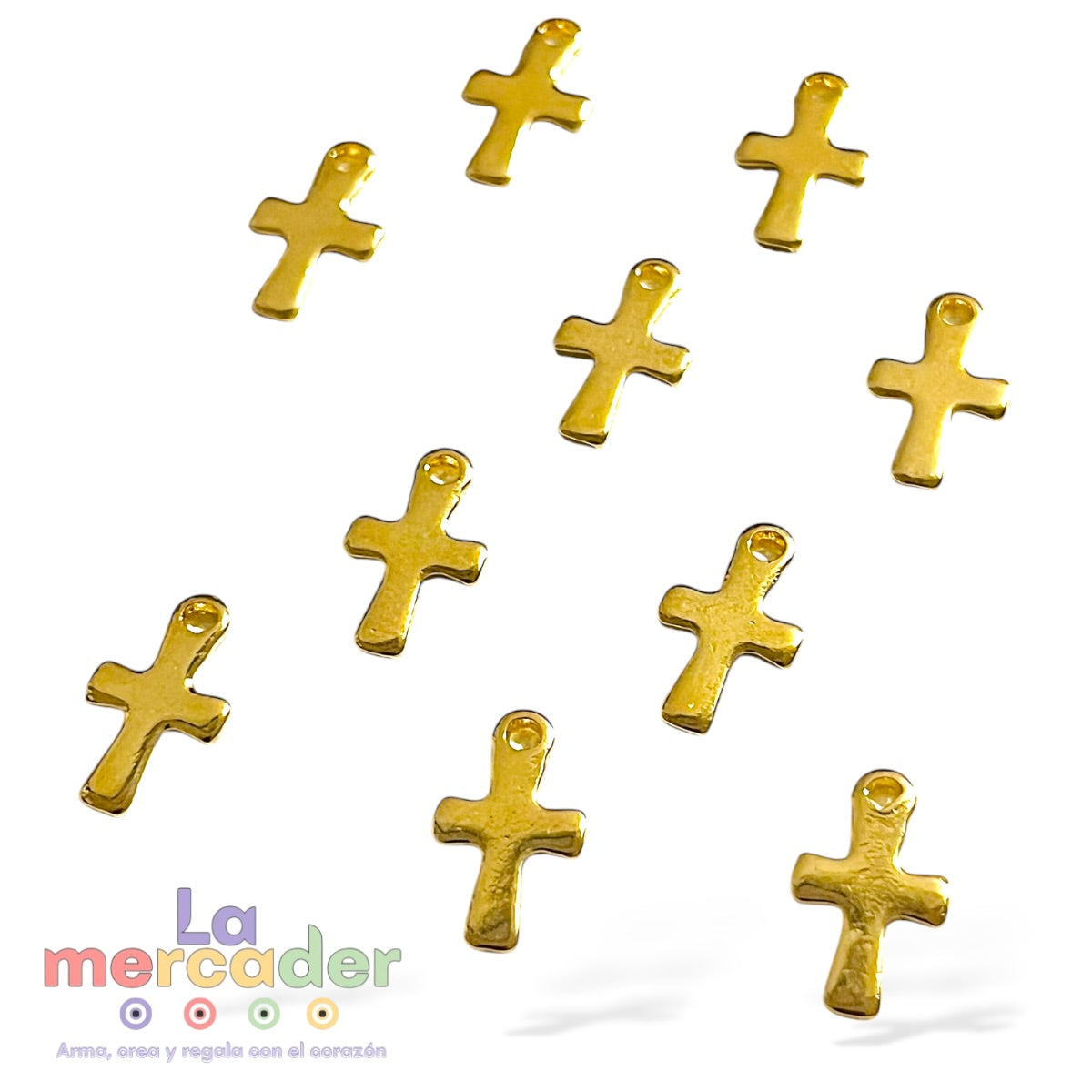 10 pz Mini Dije Cruz Dorada Acero Inoxidable 304 12 mm| Charms Religiosos para Pulseras y Collares