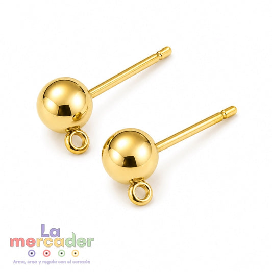 1 par Postes para Arete Acero Inoxidable 304 Dorado | Base para Dijes