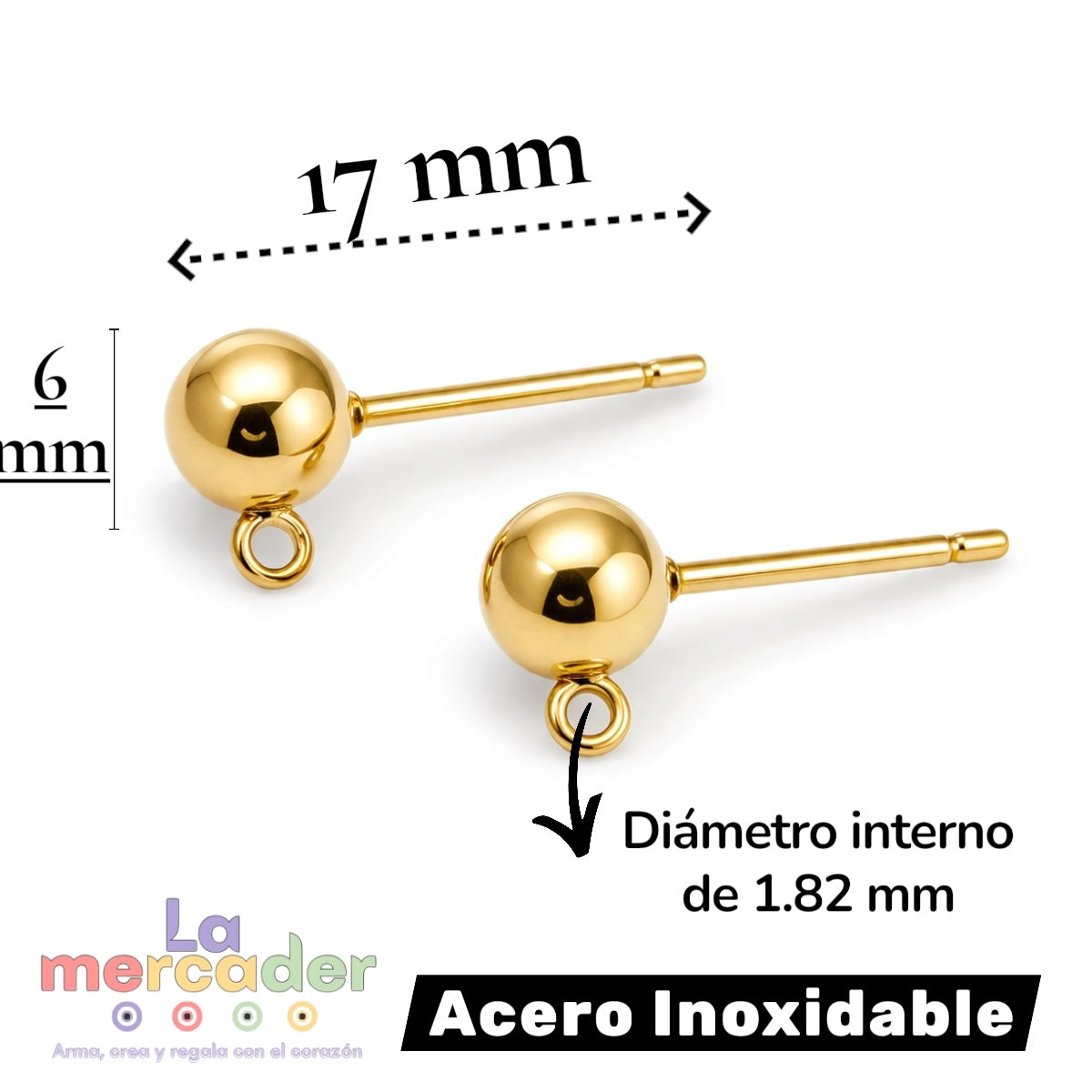1 par Postes para Arete Acero Inoxidable 304 Dorado | Base para Dijes