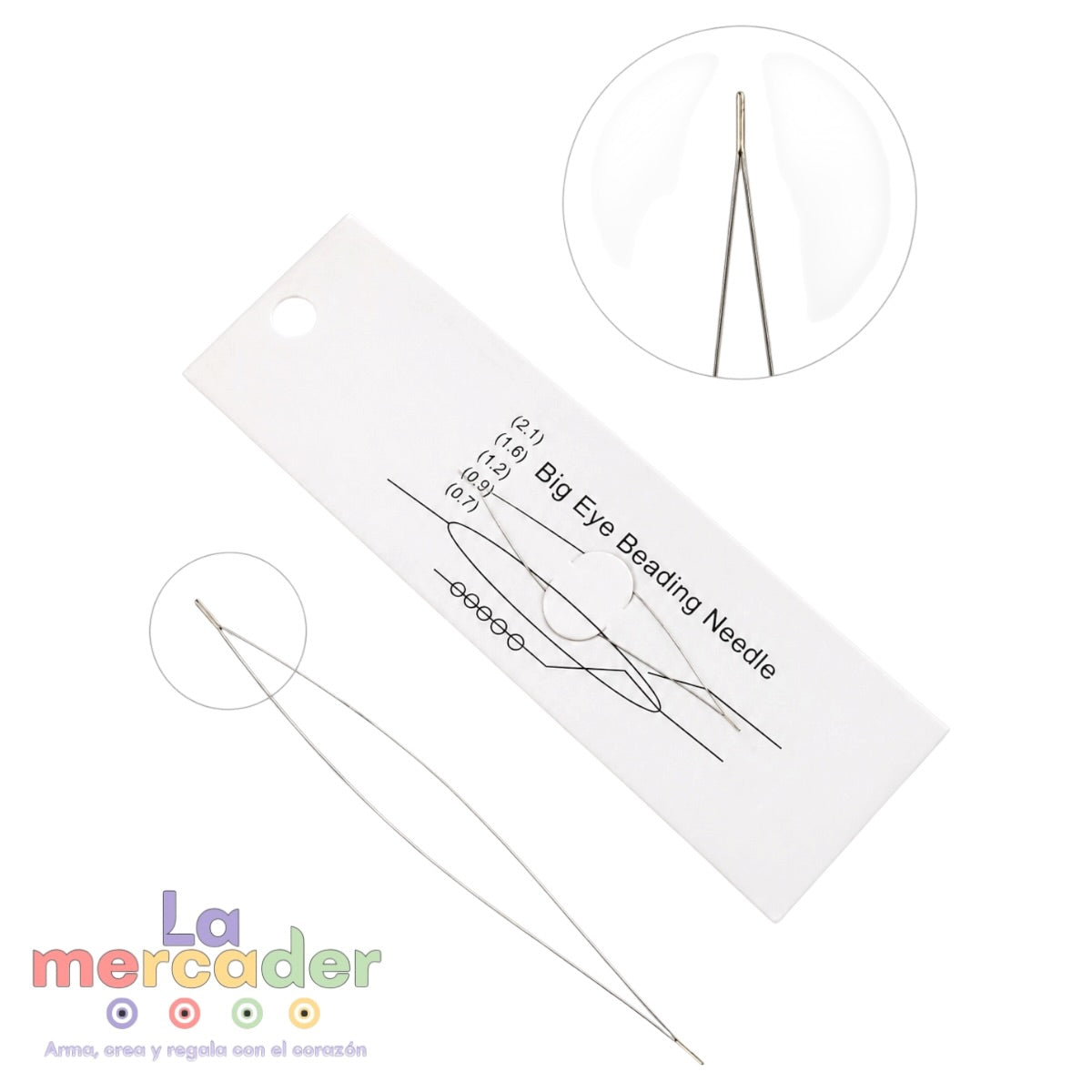 Aguja Big Eye para Bisutería (Ojo Grande) 7.5 cm y 12.5 cm | Ensarta Fácil Elástico, Hilo y Cuentas