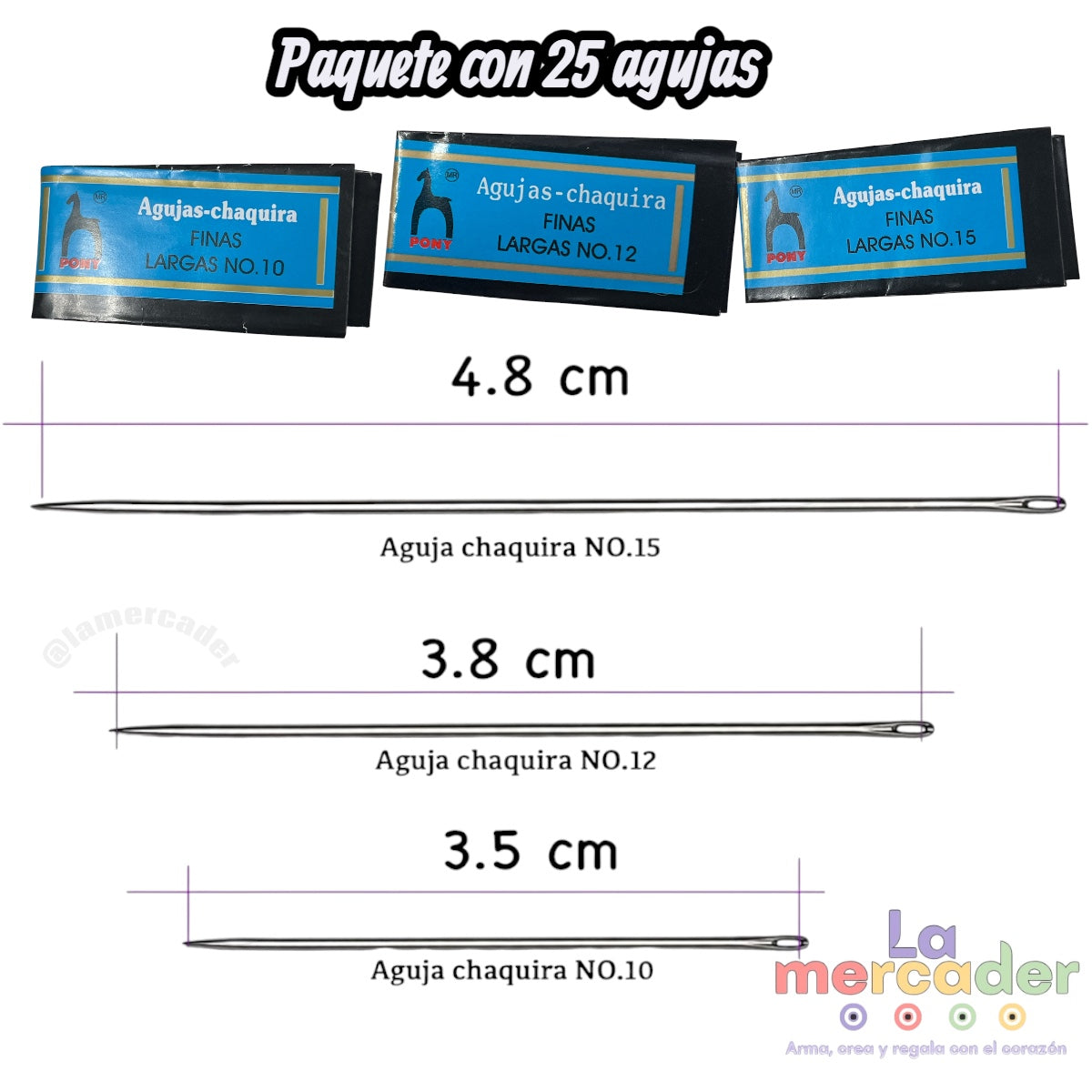 25 pz Agujas para Chaquira Pony No.10, 12 y 15  | Agujas finas para bisutería y tejido