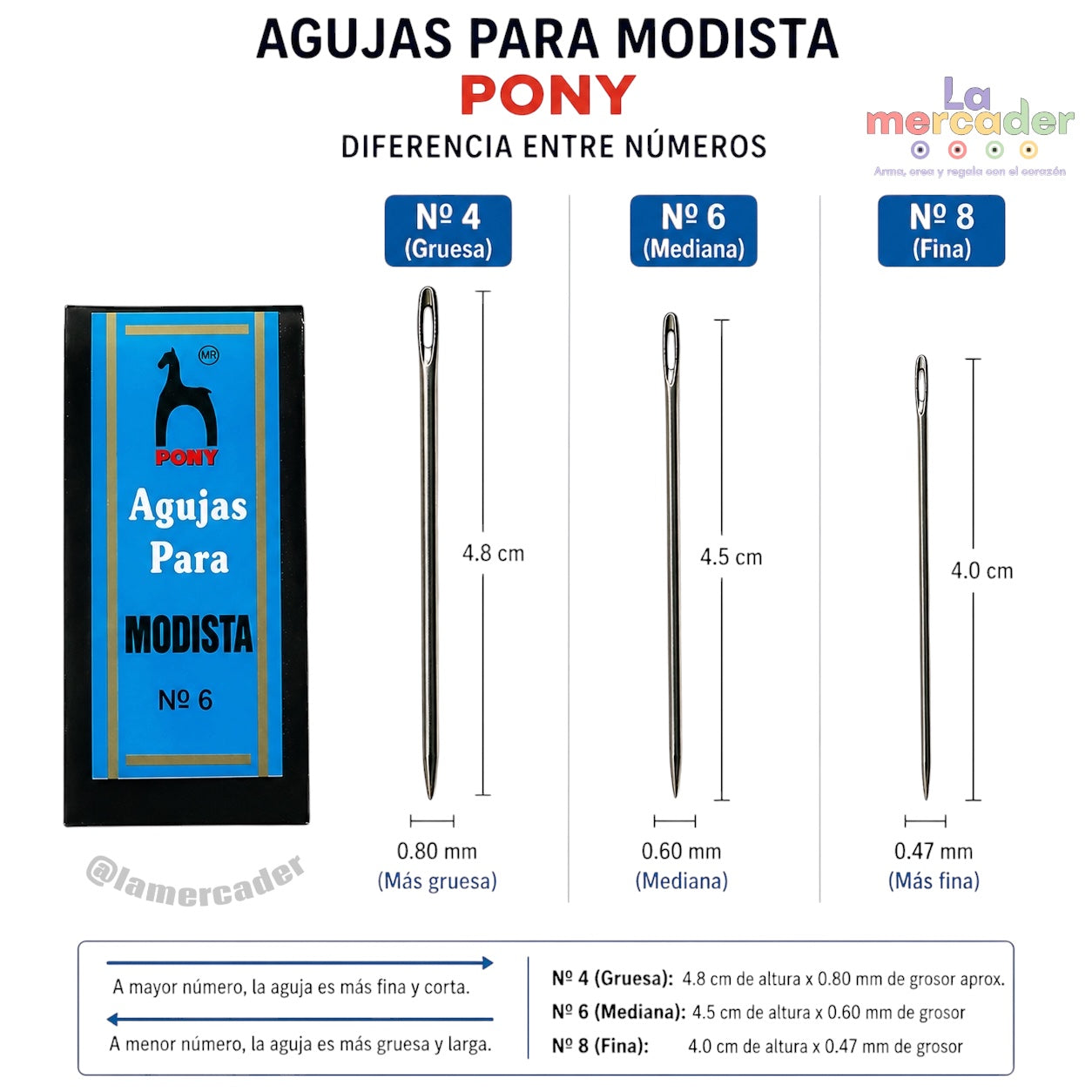 25piezas de Agujas para Modista Pony No. 4, 6 y 8 | Ideales para costura y bisutería