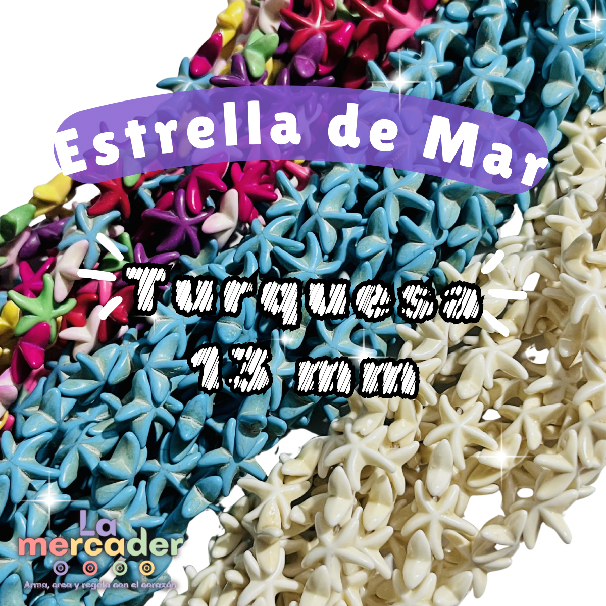 Cuentas Estrella de Mar de Pasta Turquesina 13 mm | Tira 40 pz  para Bisutería