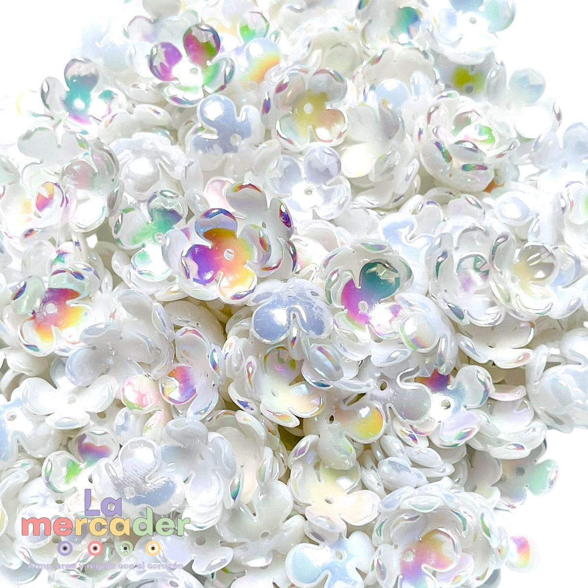 ✨ Pack 50 Flores Acrílicas Tornasol “Flor Iris” 17mm | Lentejuela Flor 4 Pétalos para Bisutería y Manualidades