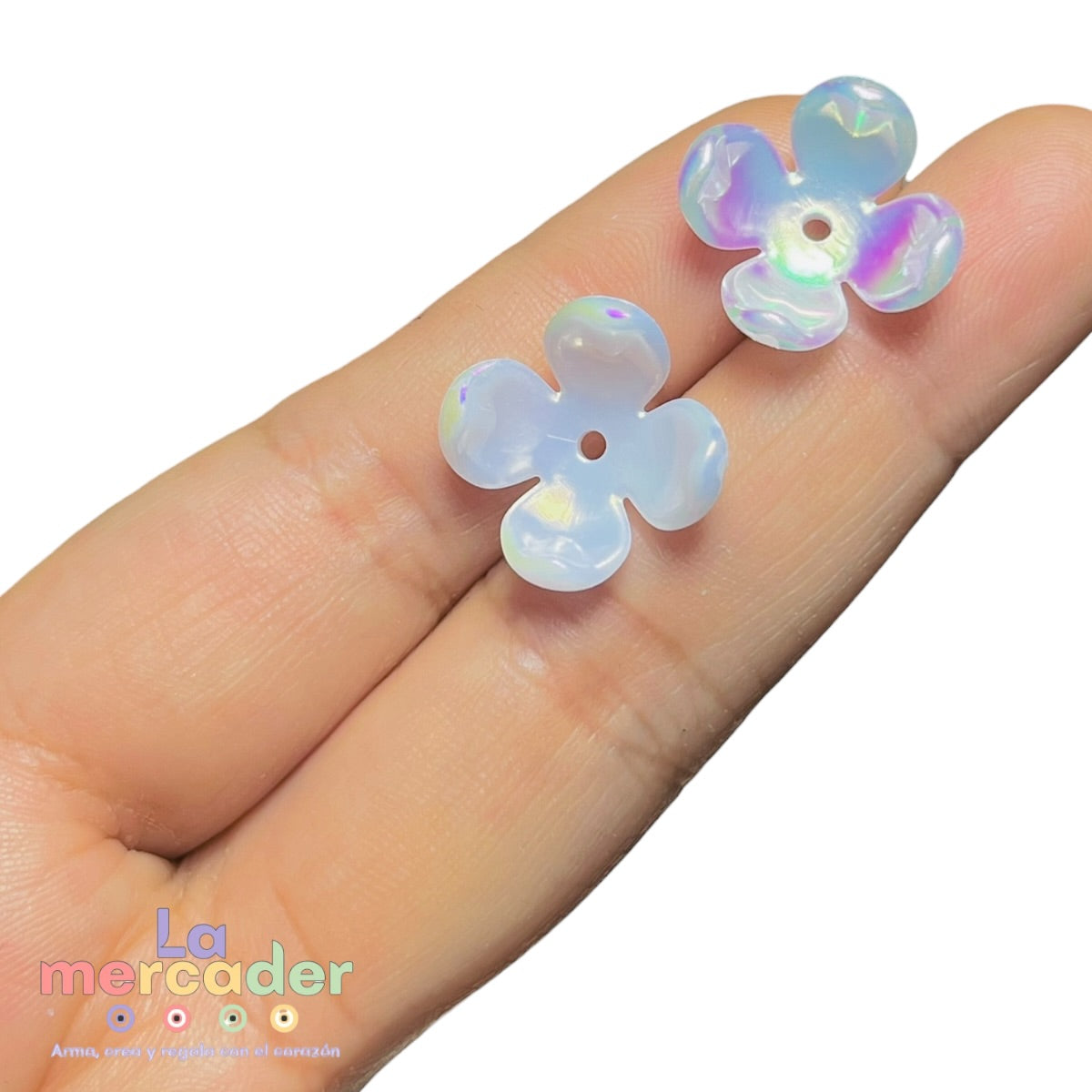 ✨ Pack 50 Flores Acrílicas Tornasol “Flor Iris” 17mm | Lentejuela Flor 4 Pétalos para Bisutería y Manualidades
