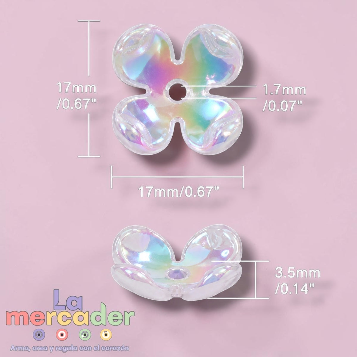 ✨ Pack 50 Flores Acrílicas Tornasol “Flor Iris” 17mm | Lentejuela Flor 4 Pétalos para Bisutería y Manualidades