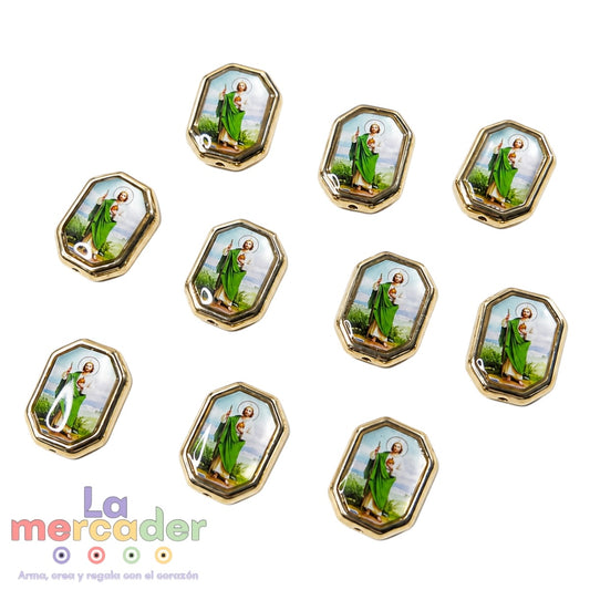 10 pz Dije Religioso San Judas Tadeo Doble Vista 14mm Plastimetal con Resina |  para Bisutería y Rosarios
