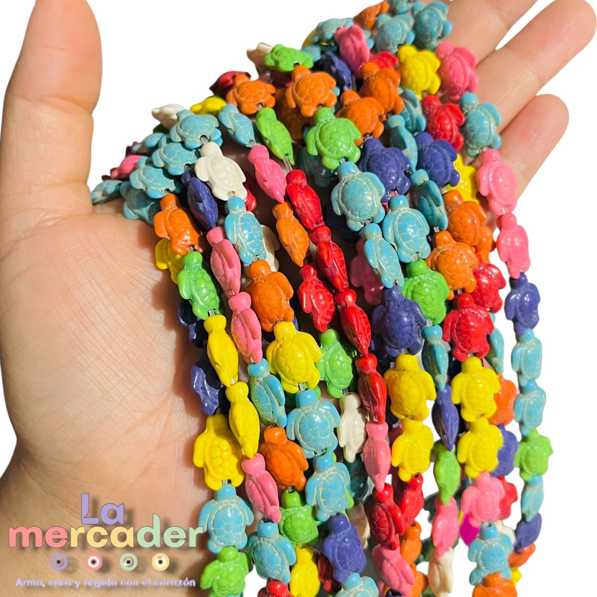 Tortugas de Pasta Turquesina 14 mm Multicolor | Tira 25-26 pz para Pulseras, Collares y Bisutería Playera
