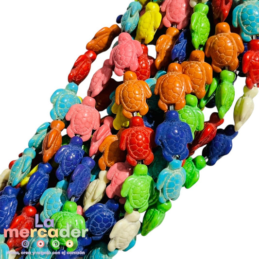 Tortugas de Pasta Turquesina 14 mm Multicolor | Tira 25-26 pz para Pulseras, Collares y Bisutería Playera