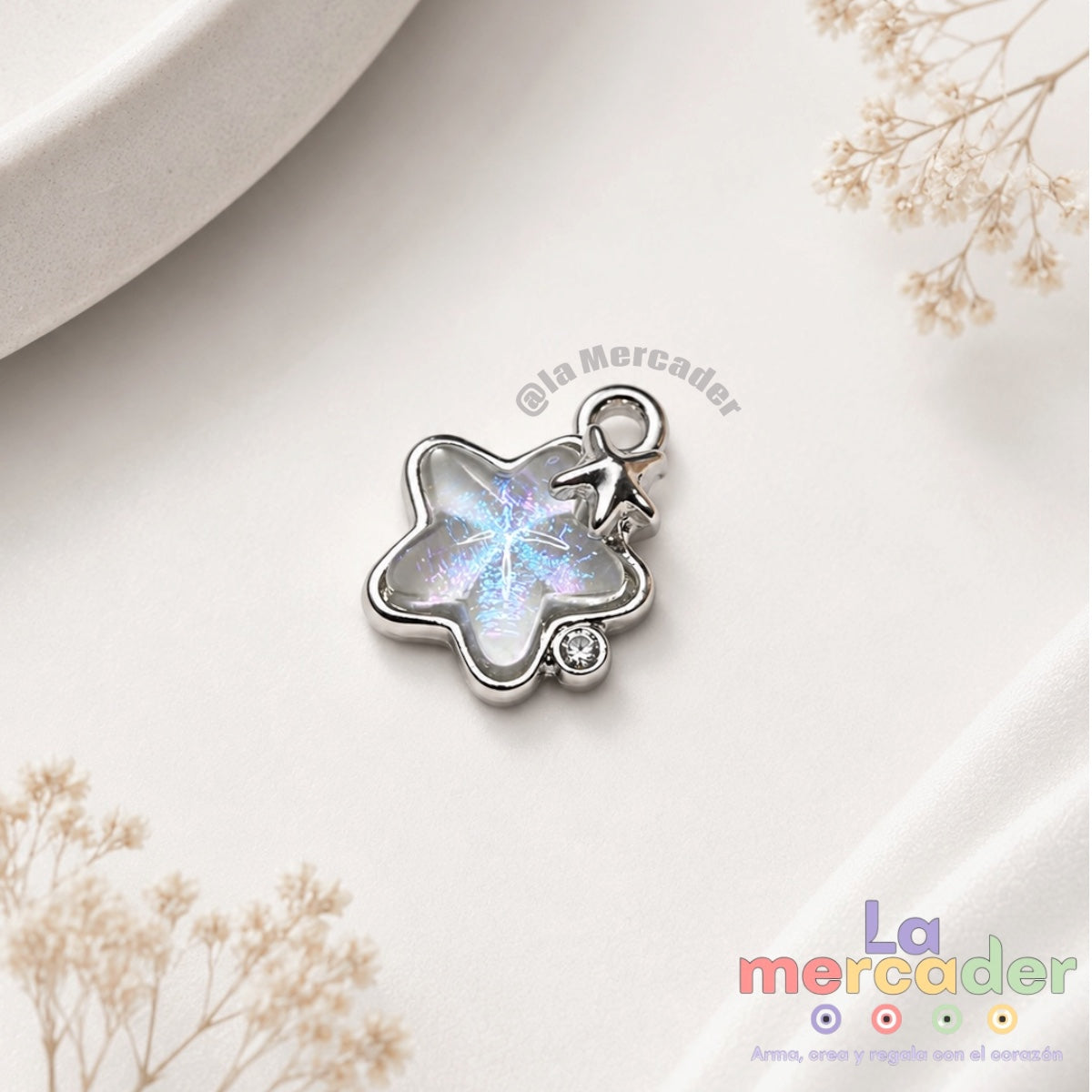 Dije Estrella Tornasol de Acero Inoxidable ✨ Dijes Plateados con Encapsulado Iridiscente para Bisutería y Accesorios