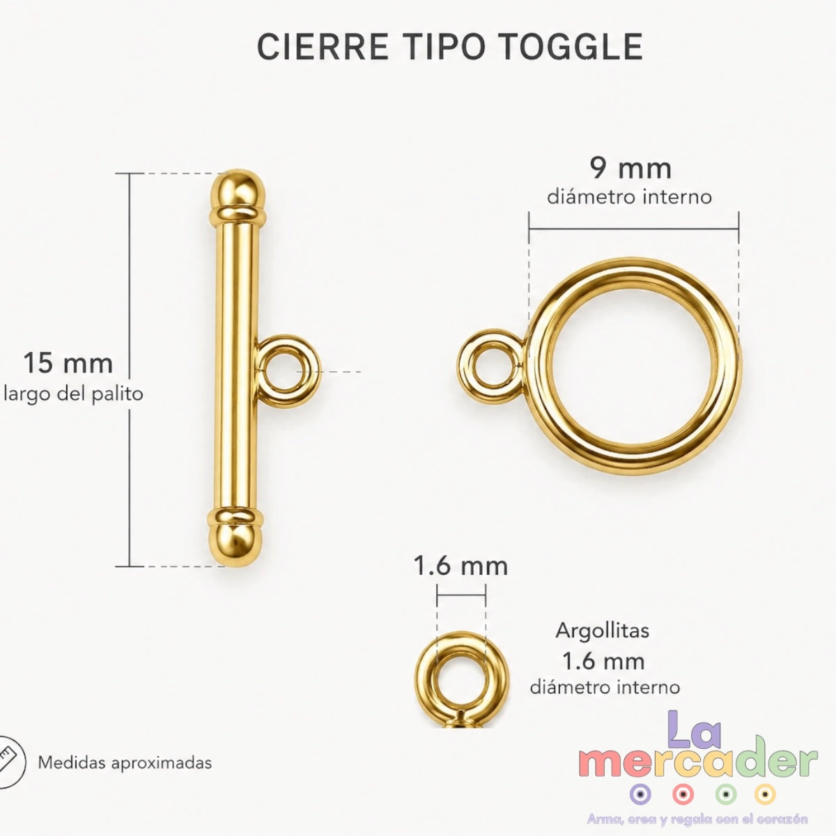 Cierre Toggle Chapa de Oro 14K ✨ Broche Tipo T Dorado para Pulseras y Collares | Herrajes para Bisutería