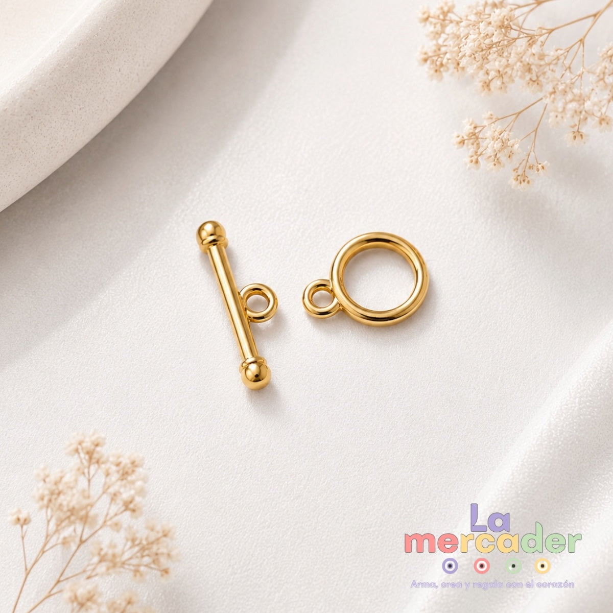 Cierre Toggle Chapa de Oro 14K ✨ Broche Tipo T Dorado para Pulseras y Collares | Herrajes para Bisutería