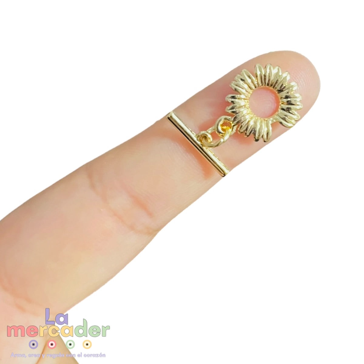 Cierre Toggle Flor Chapa de Oro 14K ✨ Broche Tipo T Floral para Pulseras y Collares | Herrajes para Bisutería