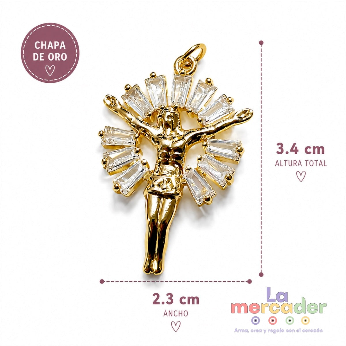Dije Cristo con Zirconias Chapa de Oro 3.4 cm