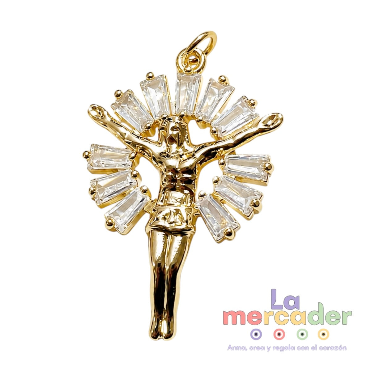Dije Cristo con Zirconias Chapa de Oro 3.4 cm