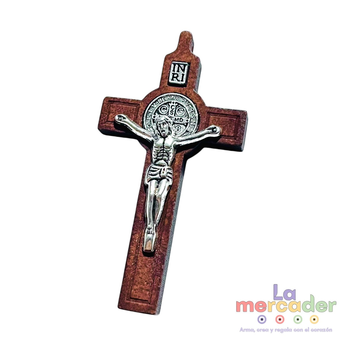 Crucifijo Cruz de Madera con Cristo y San Benito 5.6 cm