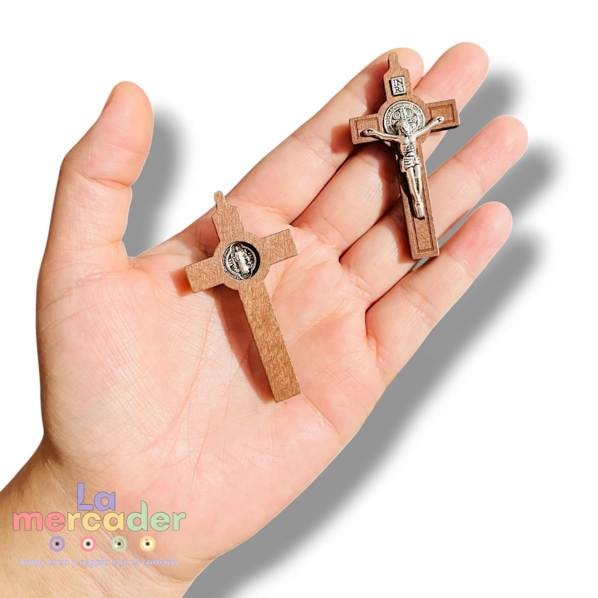 Crucifijo Cruz de Madera con Cristo y San Benito 5.6 cm