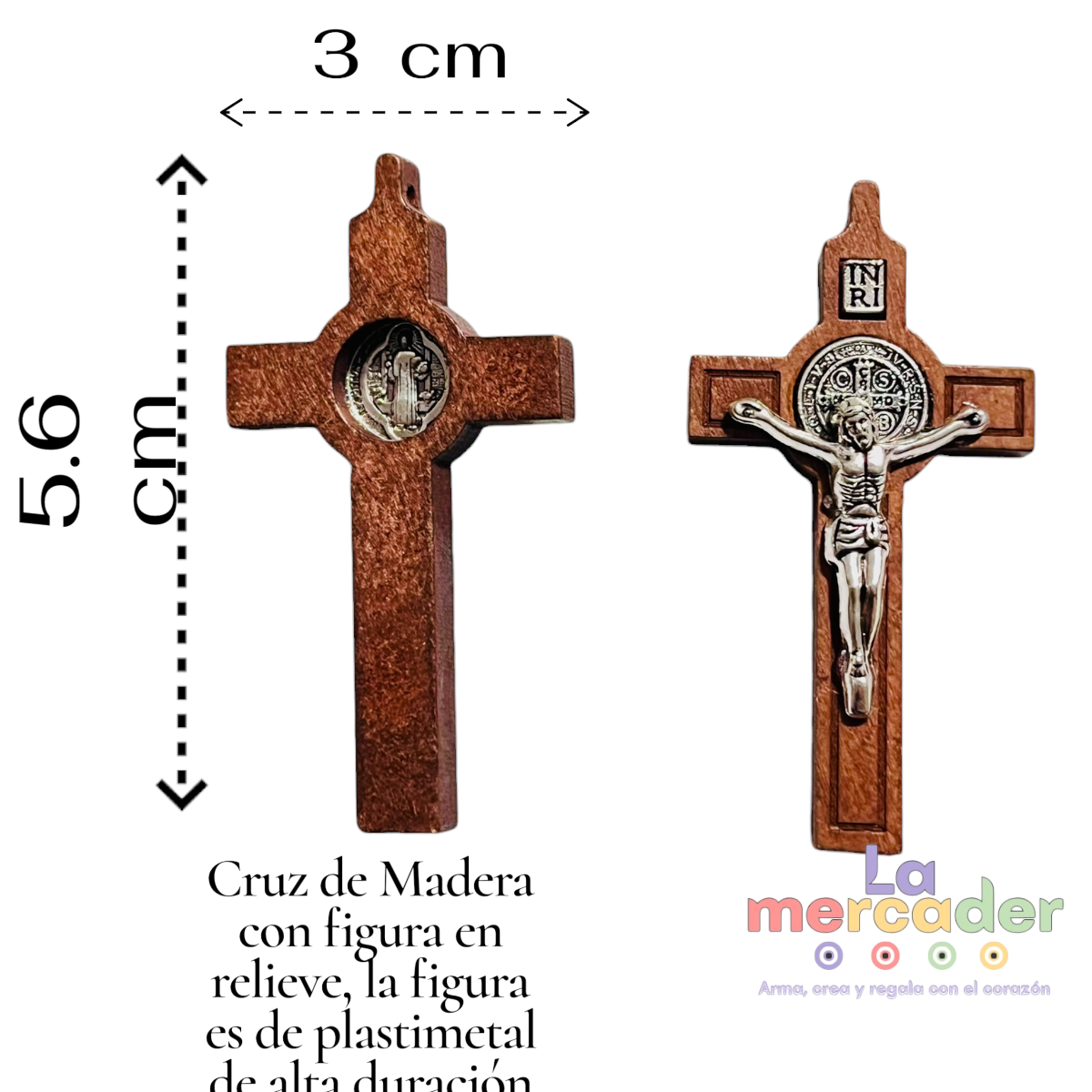 Crucifijo Cruz de Madera con Cristo y San Benito 5.6 cm