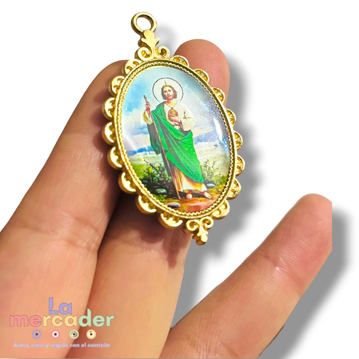 Medalla San Judas Tadeo Metal Dorada Doble Vista 5cm