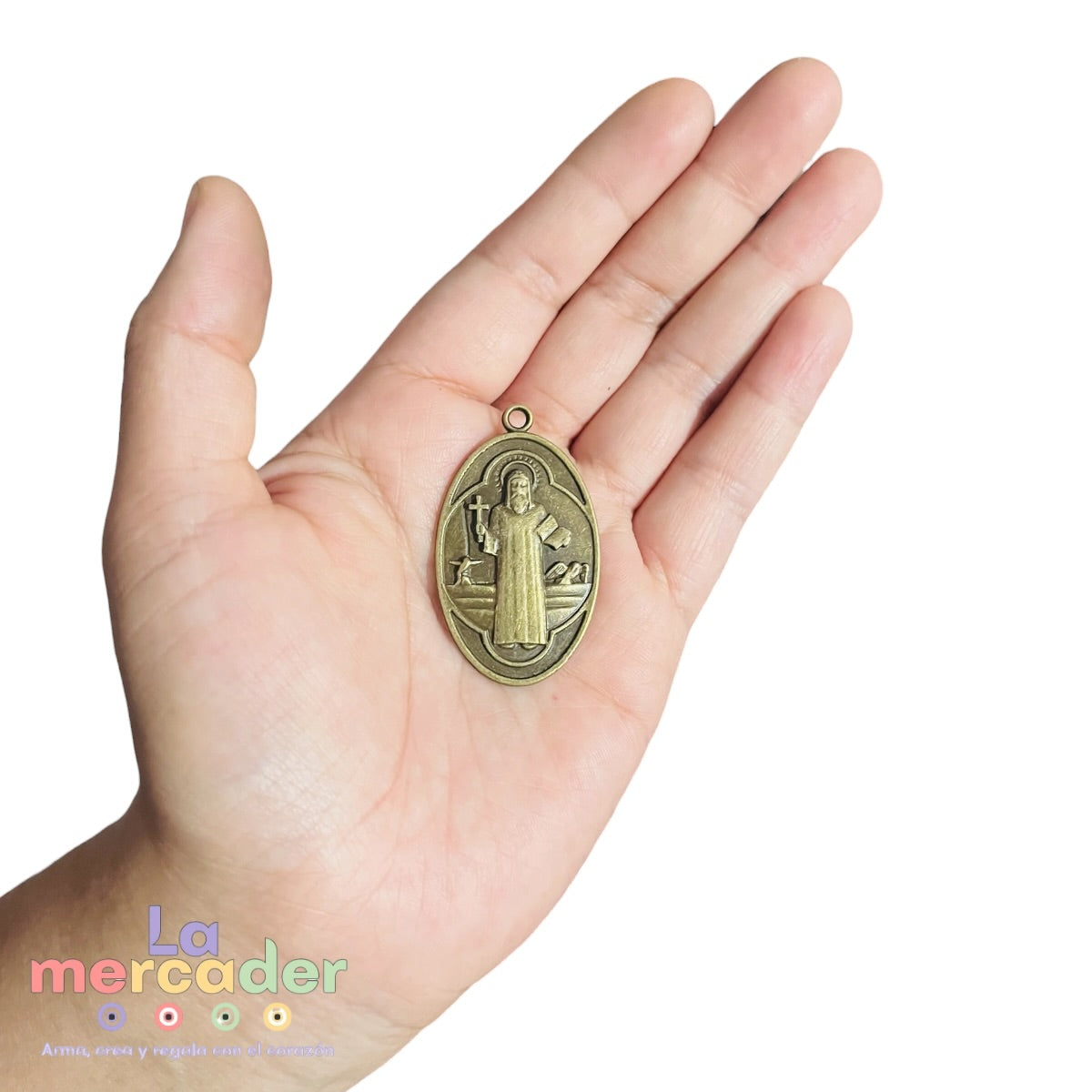Medalla San Benito Oro Viejo Doble Vista Metal 4cm