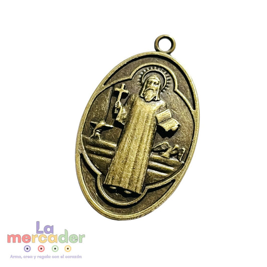 Medalla San Benito Oro Viejo Doble Vista Metal 4cm