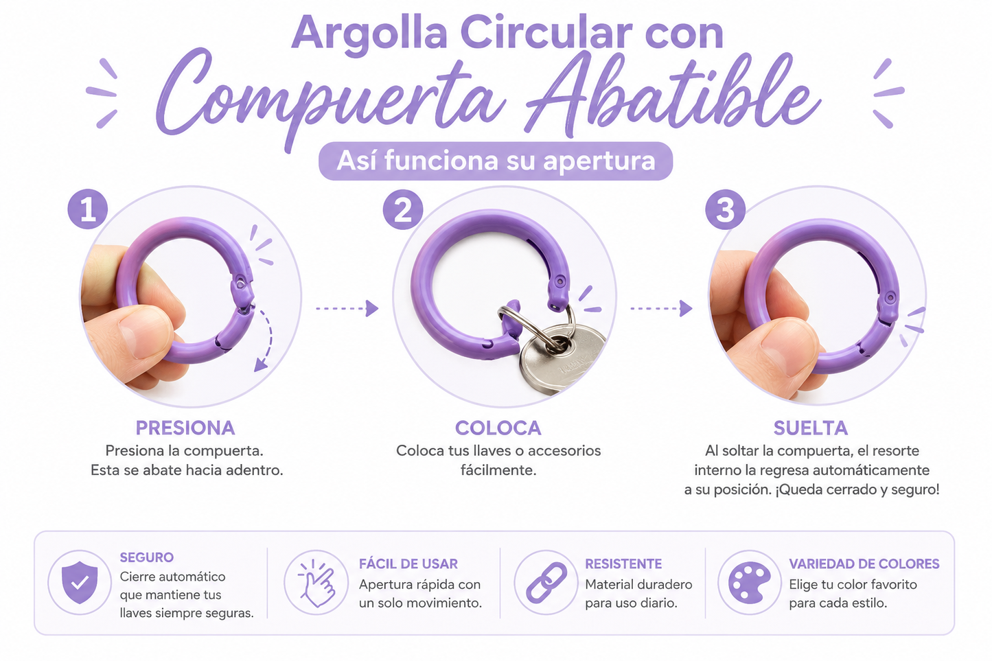 Pack 10 Argolla Circular Con Compuerta Abatible Para Llaveros