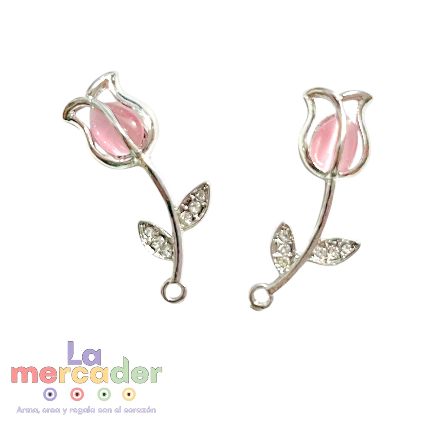 6 pz Dije Tulipán Plateado con Ojo de Gato Sintético
