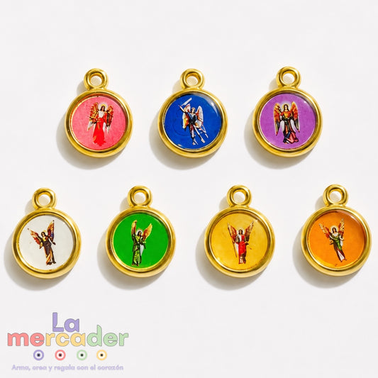 Set 7 Medallas Arcángeles Doradas 10mm | Dijes Religiosos Metal