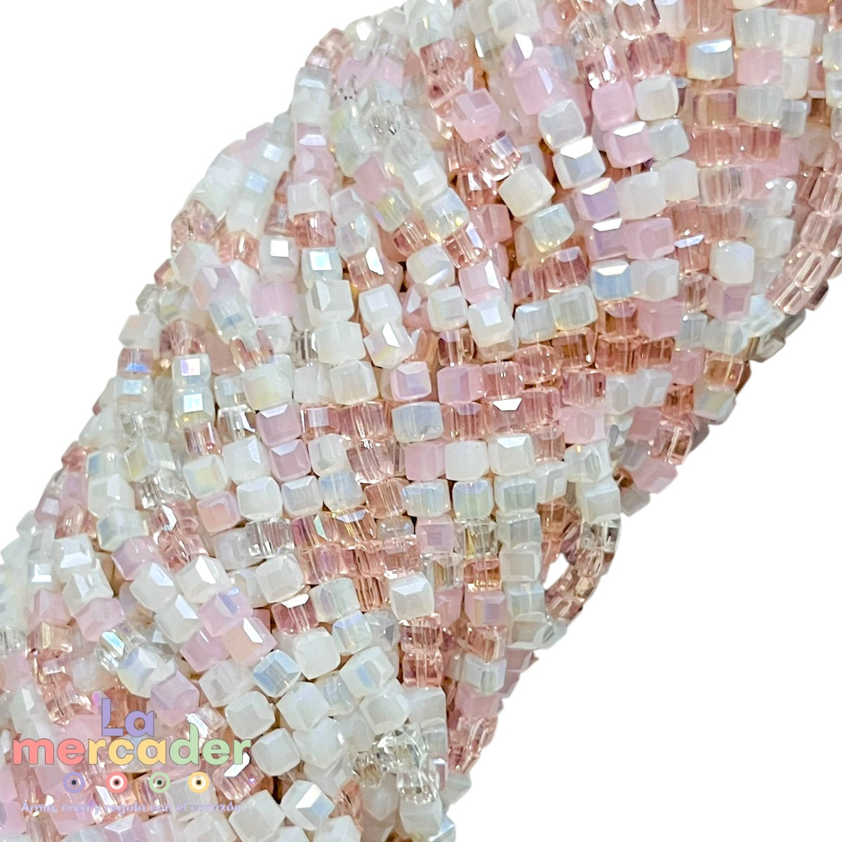 Cristal Cubo Facetado 4mm Rosa Opalino | Tira 94-97 Piezas