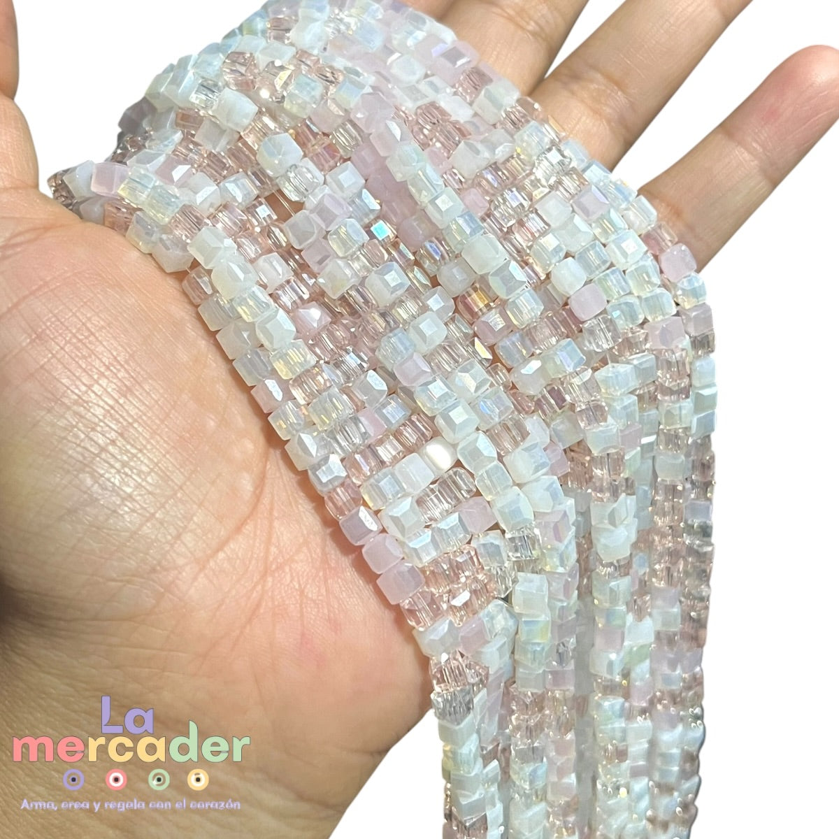 Cristal Cubo Facetado 4mm Rosa Opalino | Tira 94-97 Piezas