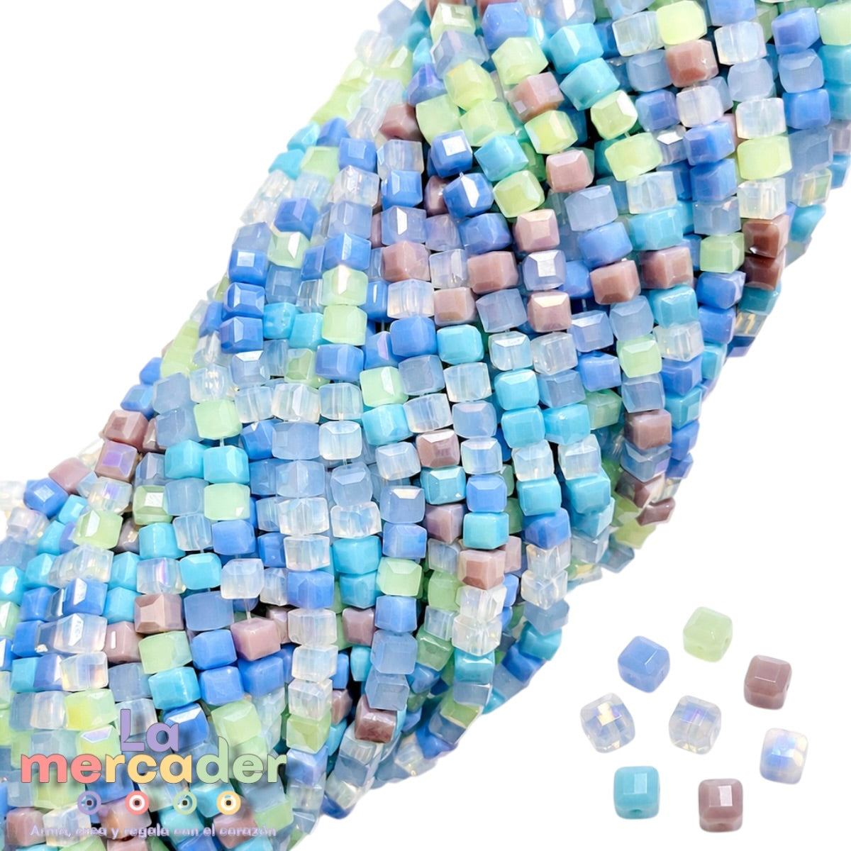Cristal Cubo Facetado 4mm Multicolor Pastel | Tira 94-97 Pzas ⭐