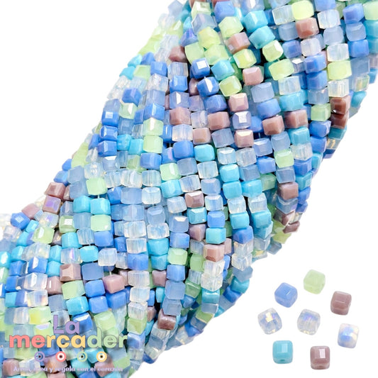 Cristal Cubo Facetado 4mm Multicolor Pastel | Tira 94-97 Pzas ⭐