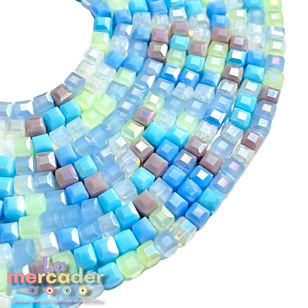 Cristal Cubo Facetado 4mm Multicolor Pastel | Tira 94-97 Pzas ⭐