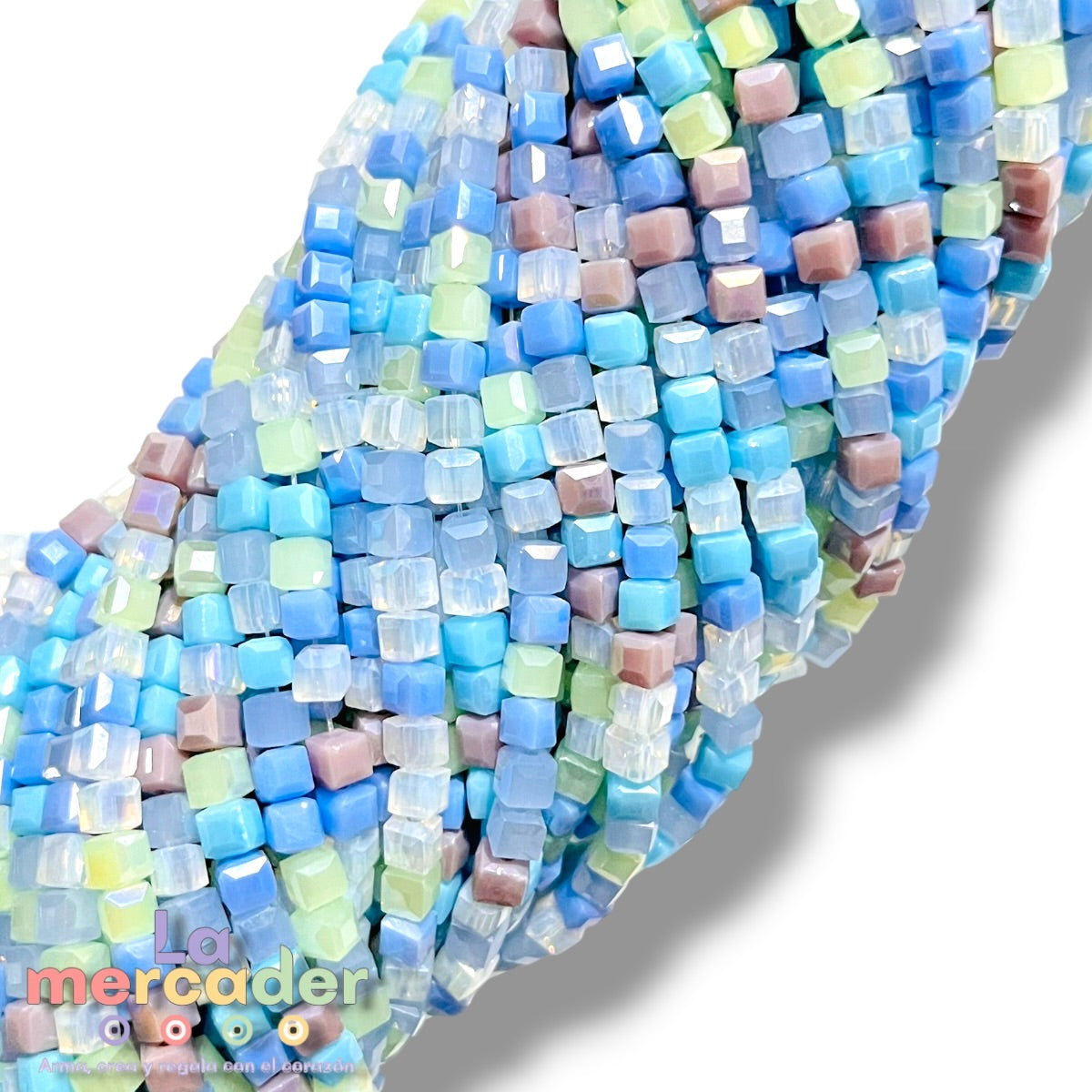 Cristal Cubo Facetado 4mm Multicolor Pastel | Tira 94-97 Pzas ⭐