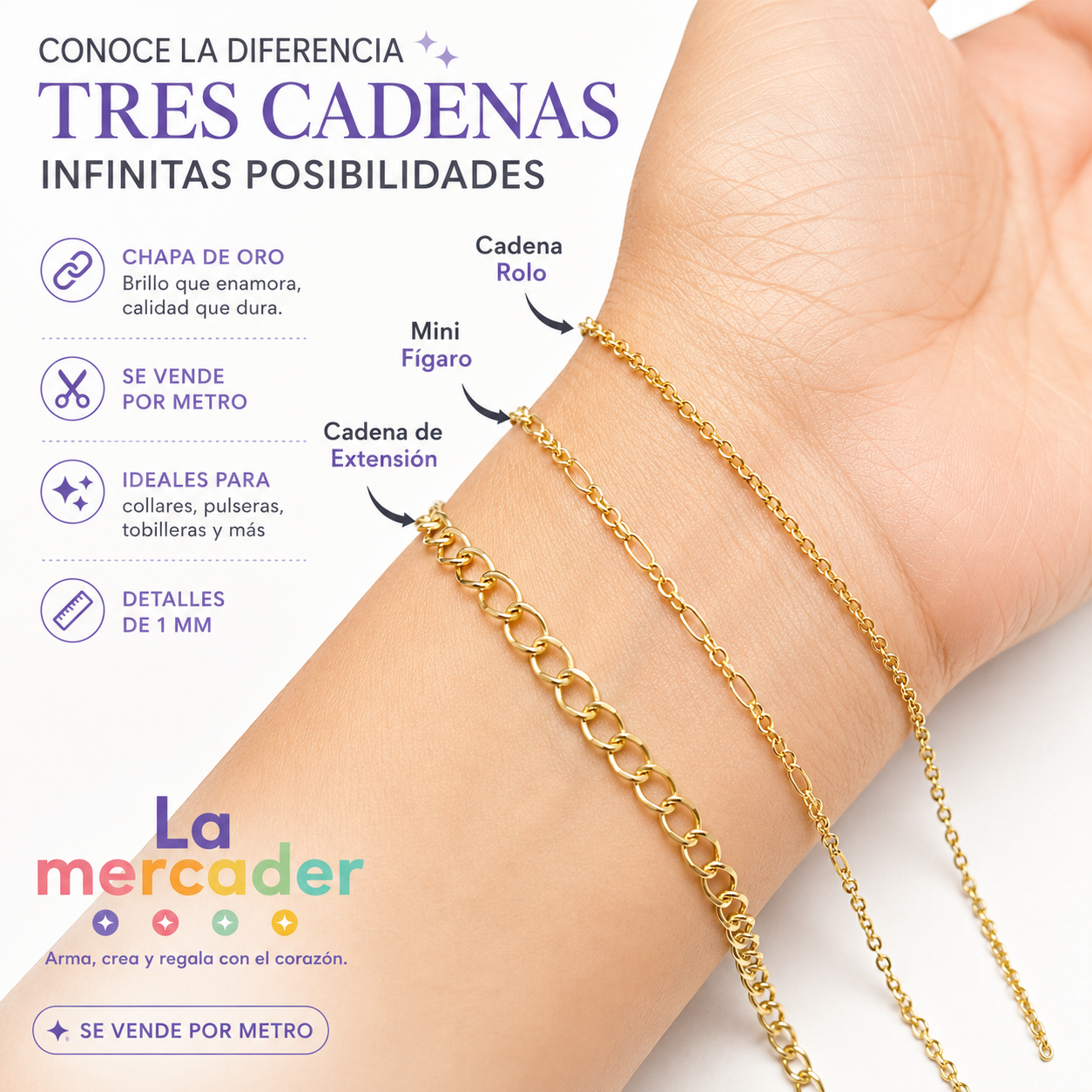 Cadena Chapa de Oro por Metro | Varios Modelos