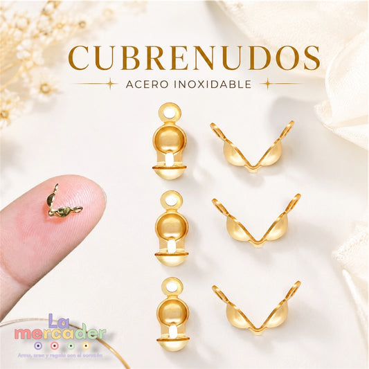 Cubrenudos Acero Inoxidable Dorado 6.6mm | Terminal Cubre Nudos para Bisutería