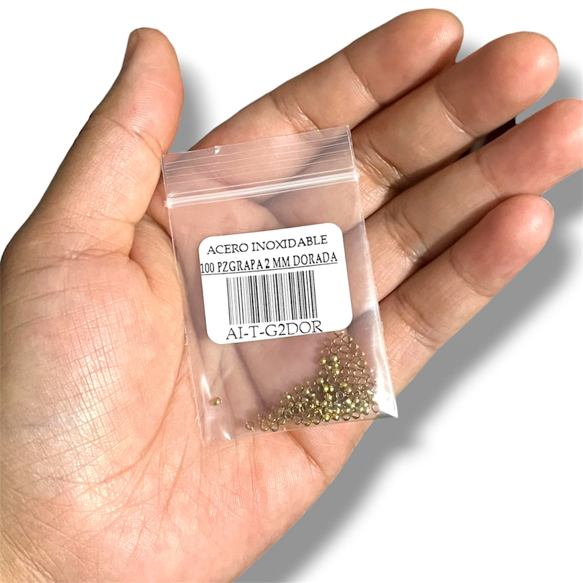 100 piezas Grapa Crimp Acero Inoxidable Dorada 2mm para Bisutería
