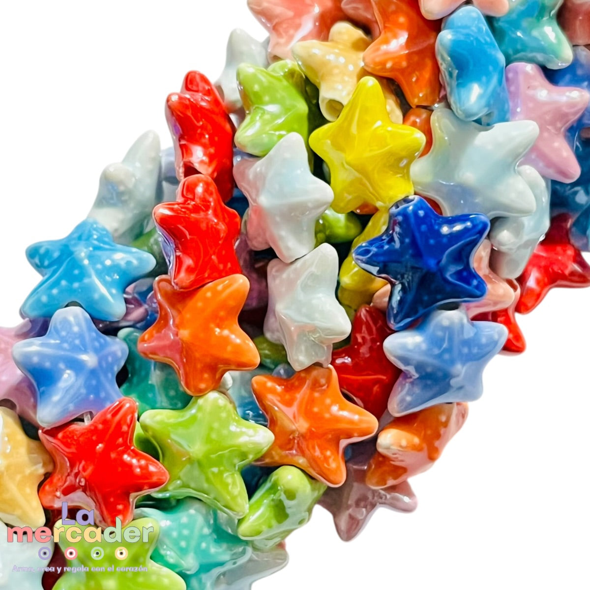 Tira 25 piezas Estrellas de Cerámica 15 mm para Bisutería acabado Brillante