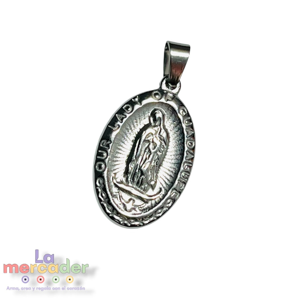 Dije Virgen de Guadalupe Acero Inoxidable 2.7 cm | Medalla Religiosa con Porta Dije