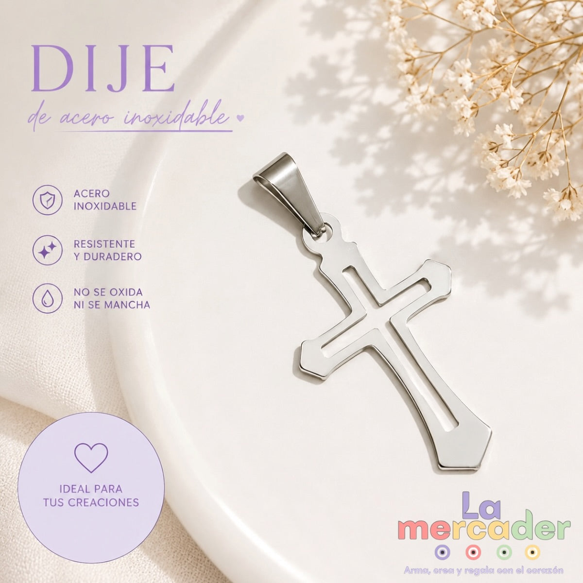 Dije Cruz de Acero Inoxidable Acabado Espejo 3.4 cm Colgante Religioso